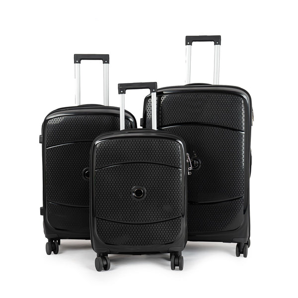 9148 PP Trolley Luggage Set 3-Piece – Lightweight Hard Shell Suitcases with Spinner Wheels – 20'', 24'', 28'' Sizes – Durable Travel Luggage in Black