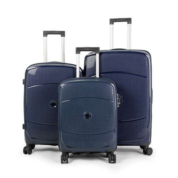 9148 PP Trolley Luggage Set 3-Piece – Durable Hard Shell Suitcases with Spinner Wheels – 20'', 24'', 28'' Sizes – Lightweight Travel Luggage in Dark Blue"