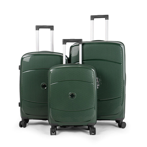 9148 PP Trolley Luggage Set 3-Piece – Lightweight Hard Shell Suitcases with Spinner Wheels – 20'', 24'', 28'' Sizes – Durable Travel Luggage in Dark Green