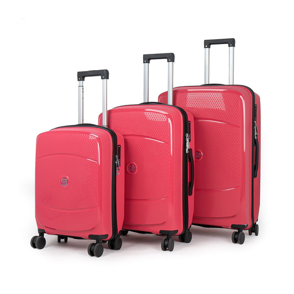 9148 PP Trolley Luggage Set 3-Piece – Lightweight Hard Shell Suitcases with Spinner Wheels – 20'', 24'', 28'' Sizes – Durable Travel Luggage in Rose Red