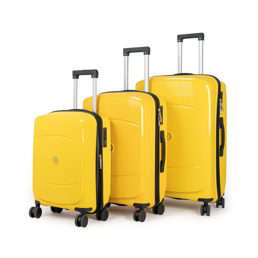9148 PP Trolley Luggage Set 3-Piece – Lightweight Hard Shell Suitcases with Spinner Wheels – 20'', 24'', 28'' Sizes – Durable Travel Luggage in Yellow