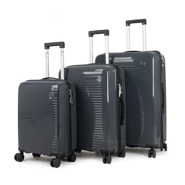 9152 PP Trolley Luggage Set 3-Piece – Lightweight Hard Shell Suitcases with Spinner Wheels – 20'', 24'', 28'' Sizes – Durable Travel Luggage in Grey