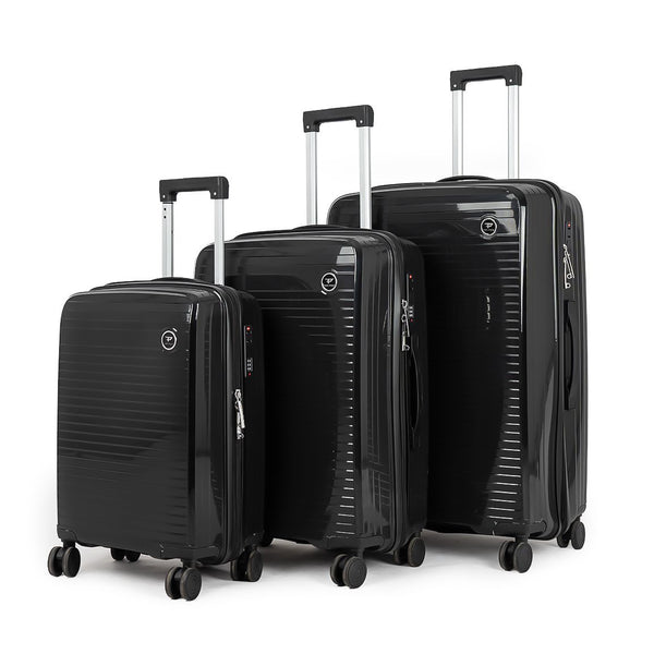9152 PP Trolley Luggage Set 3-Piece – Lightweight Hard Shell Suitcases with Spinner Wheels – 20'', 24'', 28'' Sizes – Durable Travel Luggage in Black