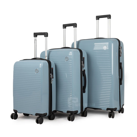 9152 PP Trolley Luggage Set 3-Piece – Lightweight Hard Shell Suitcases with Spinner Wheels – 20'', 24'', 28'' Sizes – Durable Travel Luggage in Grey Blue