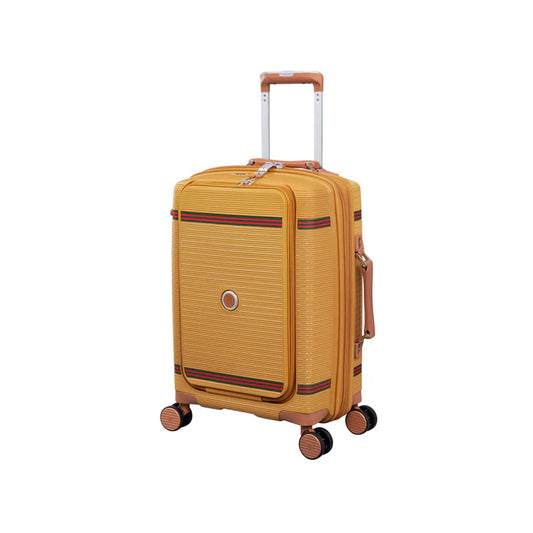 it luggage 15-3108-08 Cabin Trolley Bag – 21” Polypropylene Hard Shell, Expandable, 8 Spinner Wheels, TSA Lock, Front Pocket, Lightweight Travel Suitcase – Yellow Brown