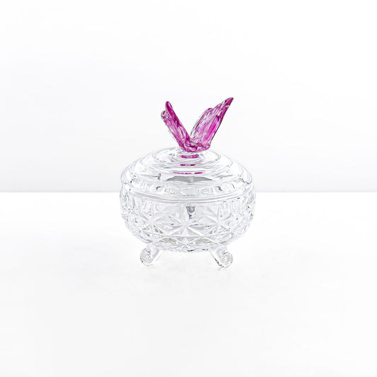 41013-110L-BG Candy Bowl With Lid & Pink Butterfly