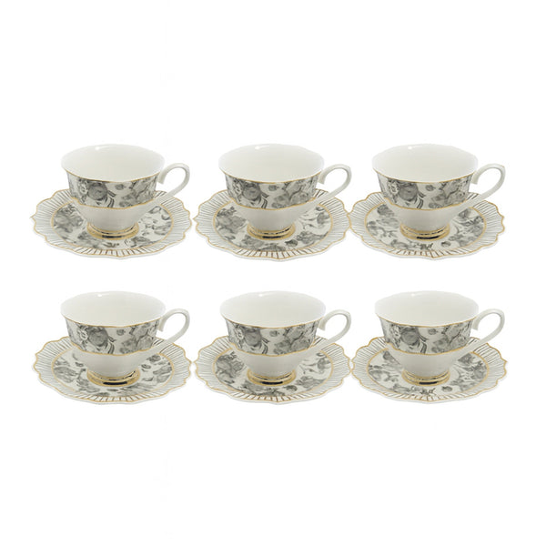 GP-47 Turkish Coffee Cup & Saucer Set – 6 Pieces  Elegant Floral Design with Gold Rim