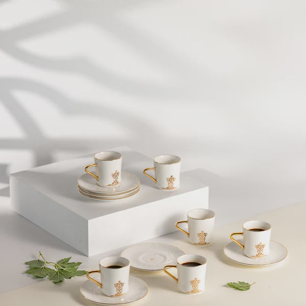 ET2945 Naqsh Turkish Coffee Cup & Saucer 12-Piece Set – White & Gold
