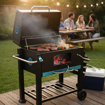 99595-07 Portable Barbecue Grill with Lid, Wheels & Warming Rack | Siddiq Gifts Mussafah Abu Dhabi