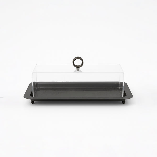 VK1009B – Acrylic Serving Tray with Lid – Black – 15cm (L) x 33cm (W) x 9cm (H)