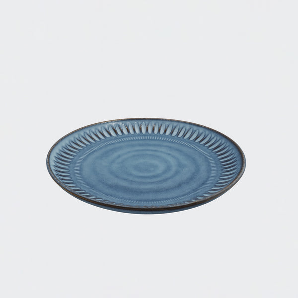 0001-16 – Ceramic Salad Plate – 8" Textured Blue Glaze with Embossed Rim