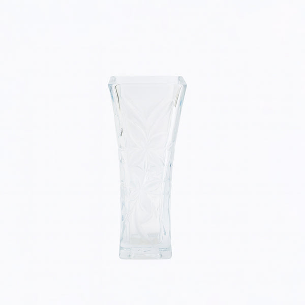 HP09208AGLV Glass Flower Vase – 20cm (H) – Clear Floral Etched Design