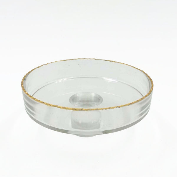 VG403 Glass Bowl With Crystal Stand and Gold Rim - 19cm x 19cm x 9cm