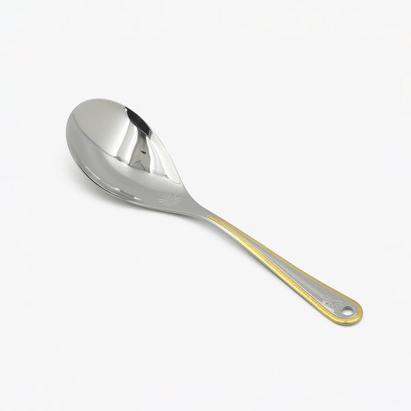 CUT0010397 Stainless Steel Rice Spoon – Silver with Gold Accent Handle