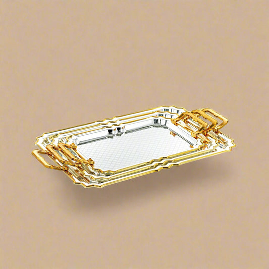 HT2411007 Serving Tray 3-Piece Set – Elegant Gold & Silver Plated Design for Luxurious Serving