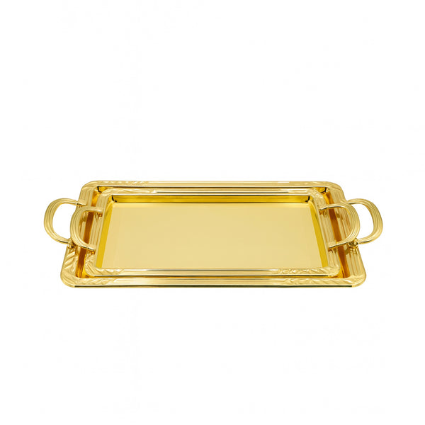 NB6062 Gold Serving Tray – 2-Piece Set, Rectangular Design with Handles