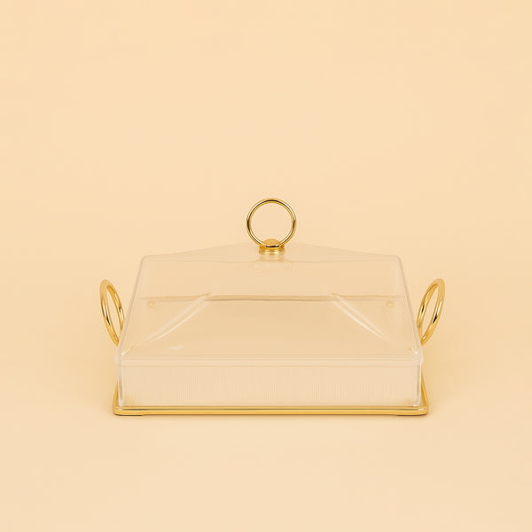 Acrylic Serving Tray with Handle – 27 cm (W) x 27 cm (L) – Gold Finish – CD-7531