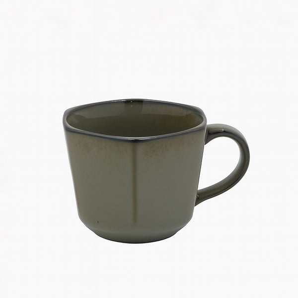 90389-03 – Ceramic Mug – Olive Grey with Pentagonal Rim Design