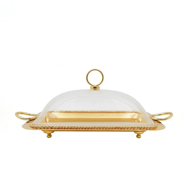 CD-7384 – Gold Rectangular Serving Tray with Acrylic Lid – 44cm (W) x 32cm (L)