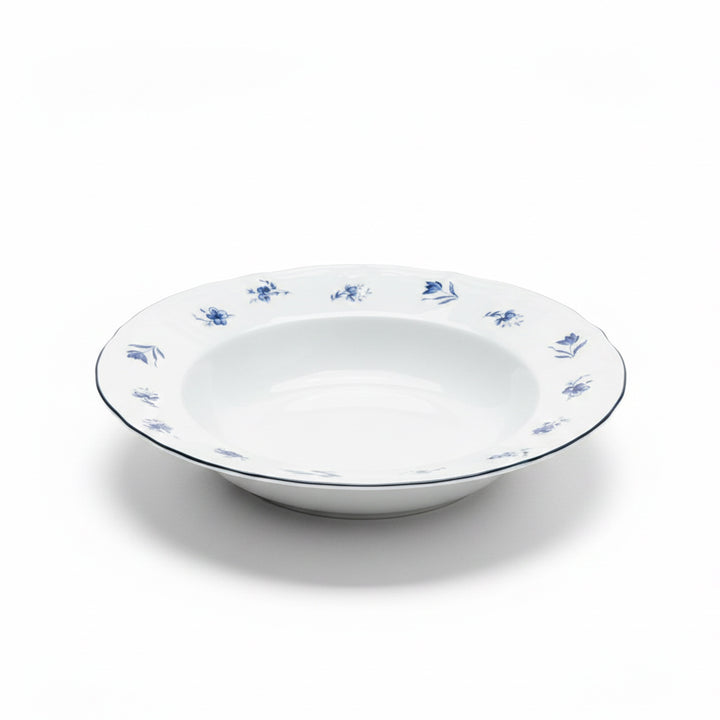 AB-001 8.5-Inch Ceramic Soup Plate with Blue Rim and Blue Floral Design | Siddiq Gifts Mussafah Abu Dhabi