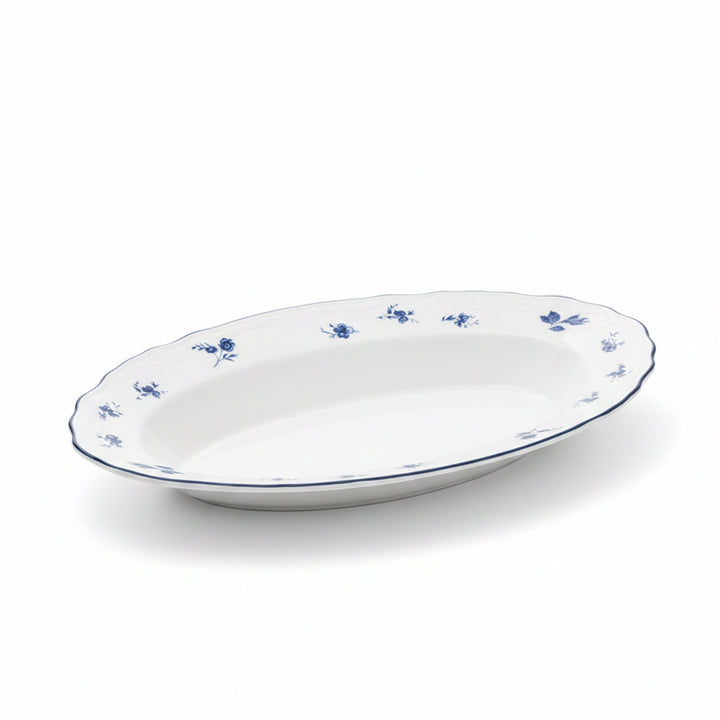 AB-002 9.75-Inch Ceramic Oval Serving Plate with Blue Rim and Blue Floral Design | Siddiq Gifts Mussafah Abu Dhabi