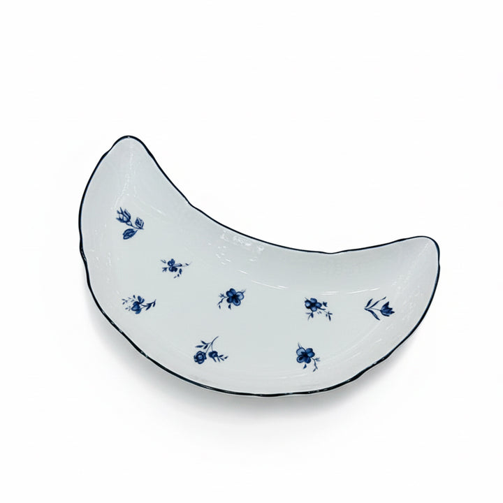 AB-003 Ceramic Moon Plate with Blue Rim and Blue Floral Design | Siddiq Gifts Mussafah Abu Dhabi