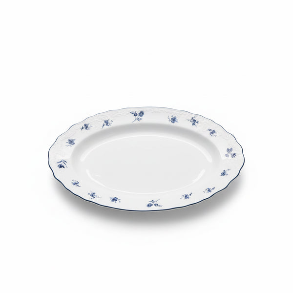 AB-004 12-Inch Ceramic Oval Serving Plate with Blue Rim and Blue Floral Design | Siddiq Gifts Mussafah Abu Dhabi