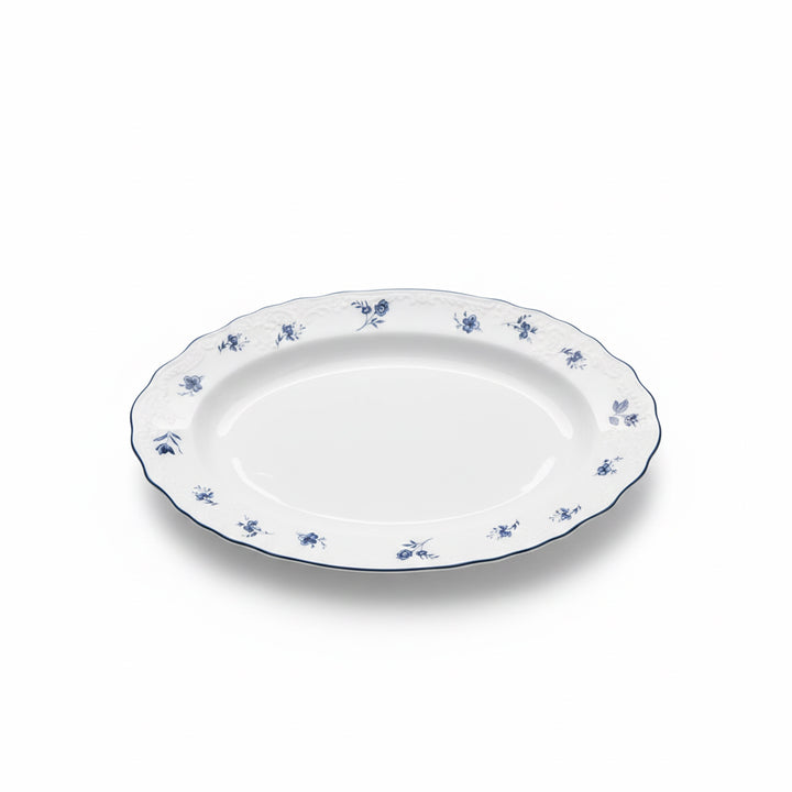 AB-004 12-Inch Ceramic Oval Serving Plate with Blue Rim and Blue Floral Design | Siddiq Gifts Mussafah Abu Dhabi