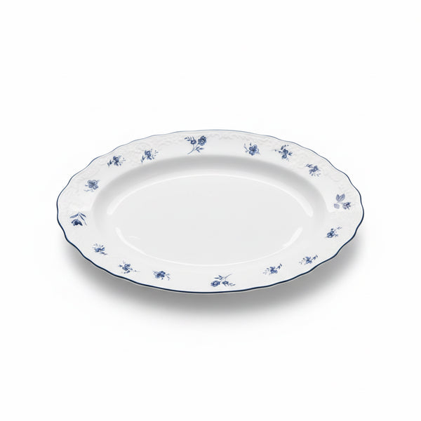AB-005 14-Inch Ceramic Oval Serving Plate with Blue Rim and Blue Floral Design | Siddiq Gifts Mussafah Abu Dhabi