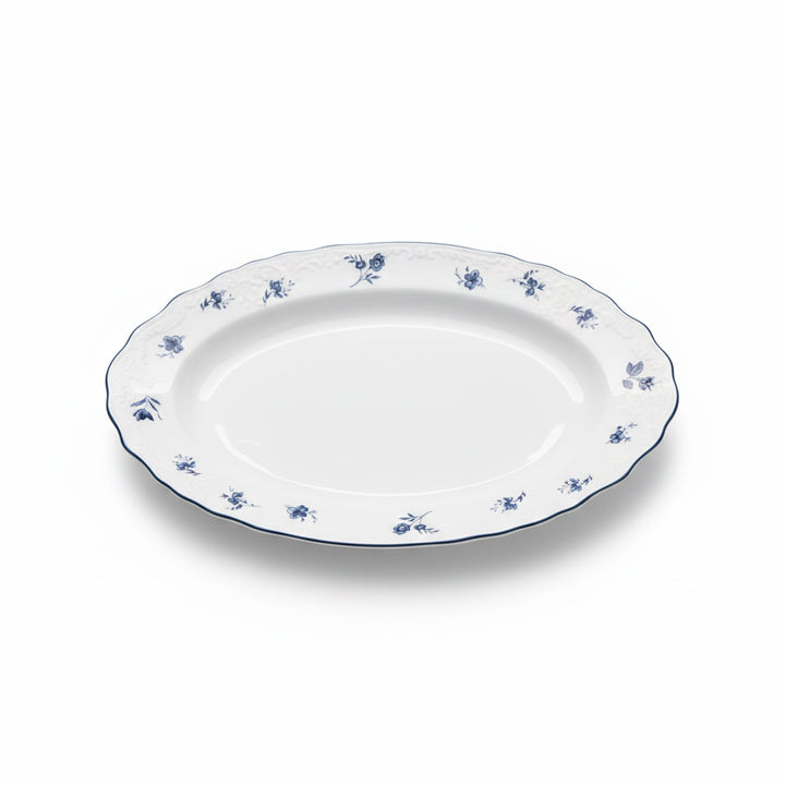 AB-005 14-Inch Ceramic Oval Serving Plate with Blue Rim and Blue Floral Design | Siddiq Gifts Mussafah Abu Dhabi