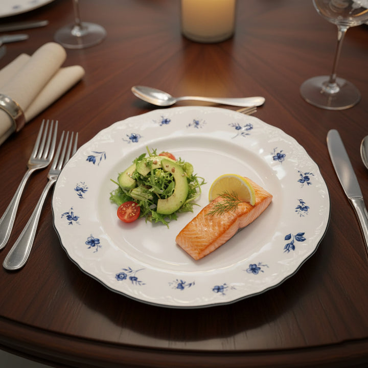 AB-008 10.5-Inch Blue Floral Dinner Plate – White Plate with Blue Rim Design | Siddiq Gifts Mussafah Abu Dhabi