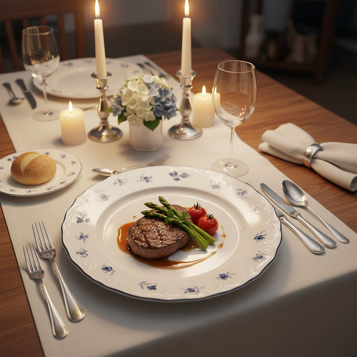 AB-009 Solecasa 12-Inch Blue Floral Dinner Plate – White Plate with Blue Rim Design | Siddiq Gifts Mussafah Abu Dhabi