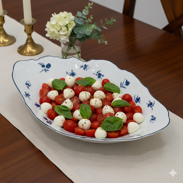 AB-010 Ceramic Leaf Plate with Blue Rim and Blue Floral Design | Siddiq Gifts Mussafah Abu Dhabi