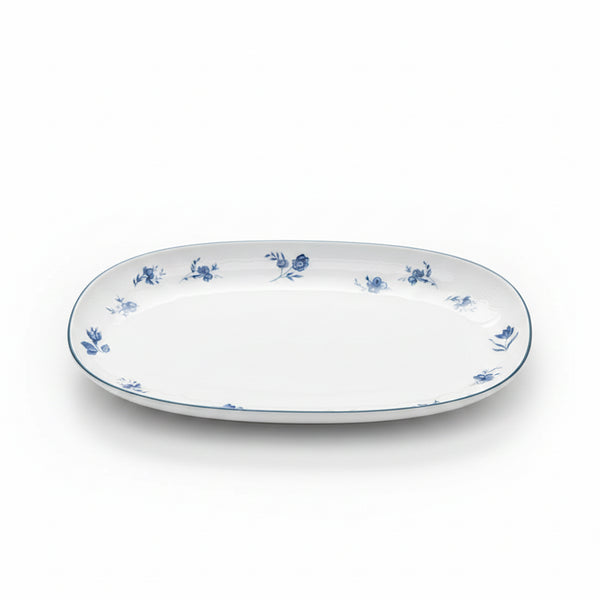 AB-011 12-Inch Ceramic Oval Serving Plate with Blue Rim and Blue Floral Design | Siddiq Gifts Mussafah Abu Dhabi