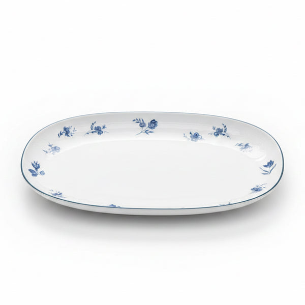 AB-012 14-Inch Ceramic Oval Serving Plate with Blue Rim and Blue Floral Design | Siddiq Gifts Mussafah Abu Dhabi