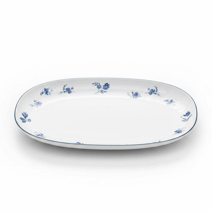 AB-012 14-Inch Ceramic Oval Serving Plate with Blue Rim and Blue Floral Design | Siddiq Gifts Mussafah Abu Dhabi