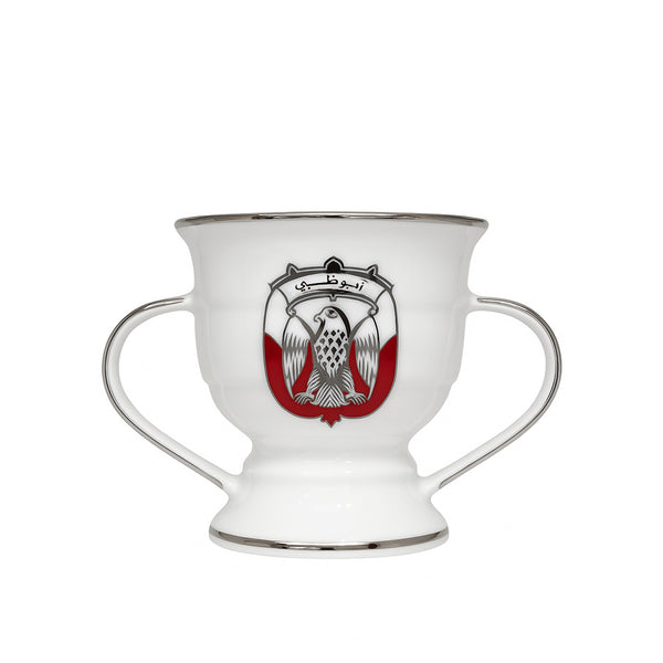 BR-15-SS Abu Dhabi Logo Burner Small – 11 cm (H) × 10 cm (D) – White Porcelain with Silver Rim Finish