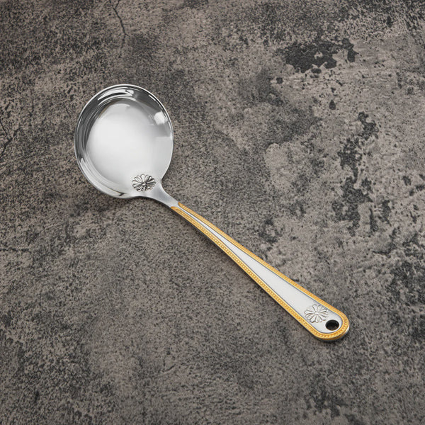 CUT0010398 Stainless Steel Soup Ladle – Small – Silver with Elegant Gold Accent