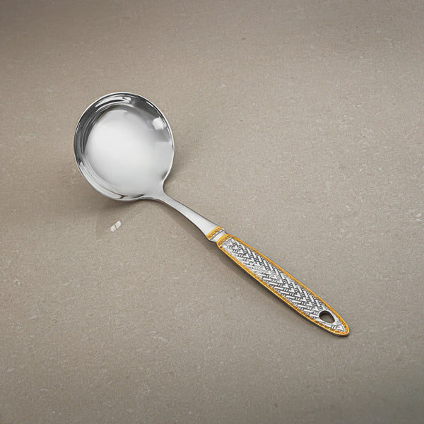 CUT0010486 Stainless Steel Soup Ladle – Small – Silver with Gold Accent Handle