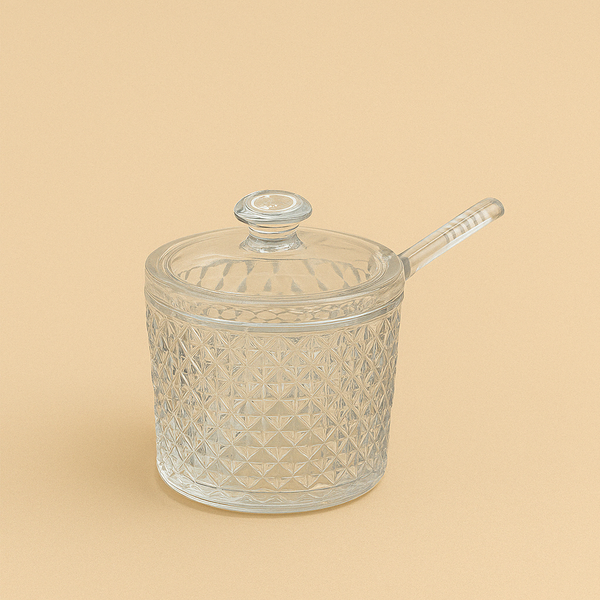 HS-T292 Acrylic Sugar Jar with Spoon – 8cm (D) x 7cm (H), Spoon: 13cm
