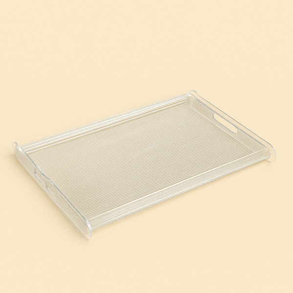 HO-842-LS Large Acrylic Serving Tray with Silver Line – 48cm (W) x 37cm (L) x 6cm (H)
