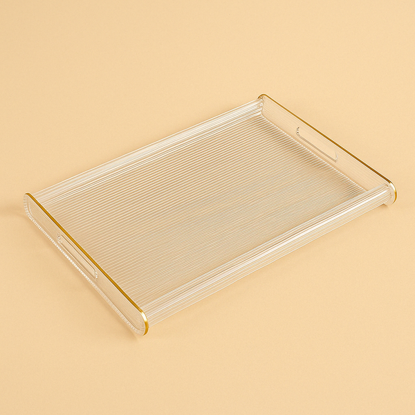 HO-842-LG Large Acrylic Serving Tray with Gold Line – 48cm (W) x 37cm (L) x 6cm (H)