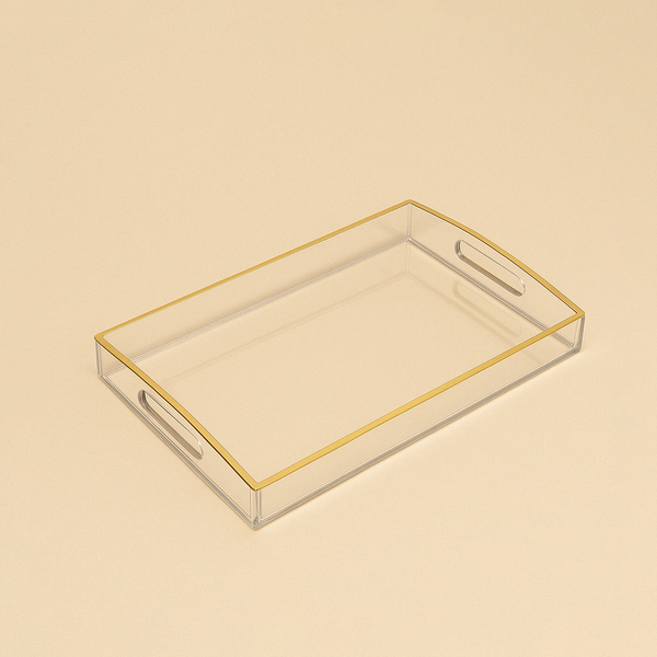 HO-843-S-G Rectangular Acrylic Serving Tray with Gold Line – 41cm (W) x 27cm (L) x 3cm (H)