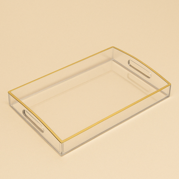HO-843-XL-G Rectangular Acrylic Serving Tray with Gold Line – 51cm (W) x 34cm (L) x 3cm (H)