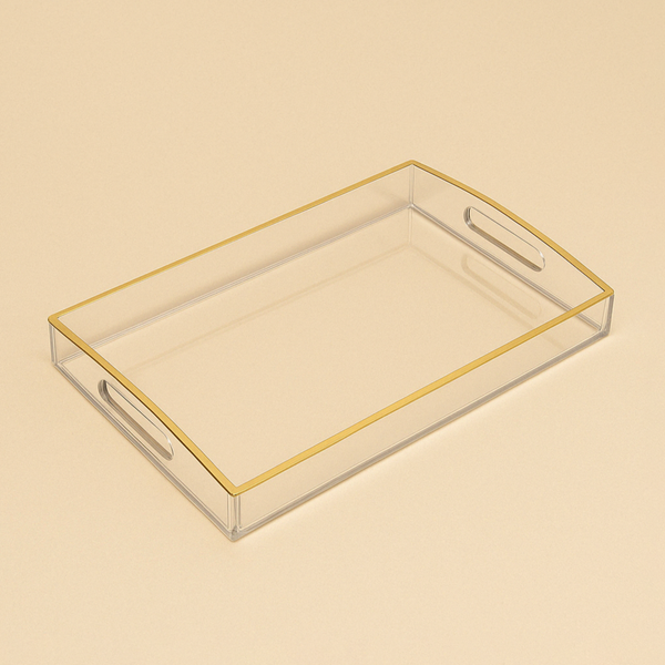HO-843-L-G Rectangular Acrylic Serving Tray with Gold Line – 49cm (W) x 30cm (L) x 3cm (H)
