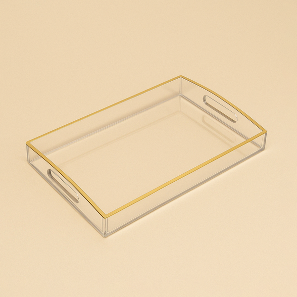 843-M-G Rectangular Acrylic Serving Tray with Gold Line – 44cm (W) x 29cm (L) x 3cm (H)