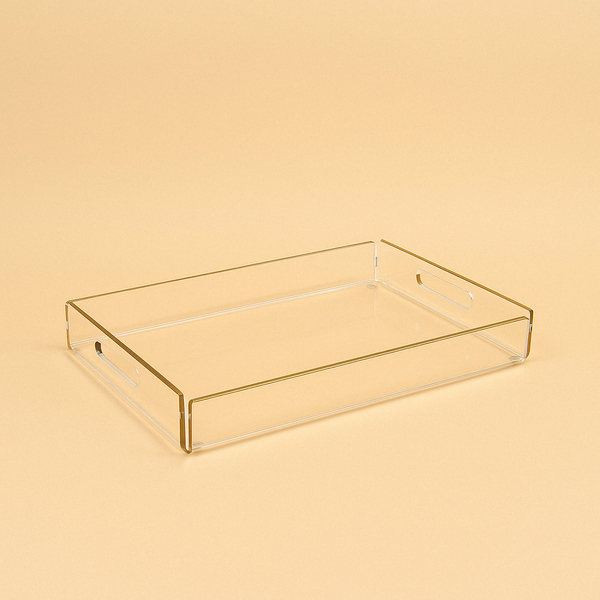 HO-893A-LG Rectangular Acrylic Serving Tray with Gold Line - 48cm (W) x 33cm (L) x 5cm (H)