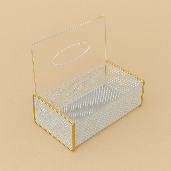 HO-718-BG Acrylic Clear Tissue Box with Gold Line  – 25 x 15 x 9 cm