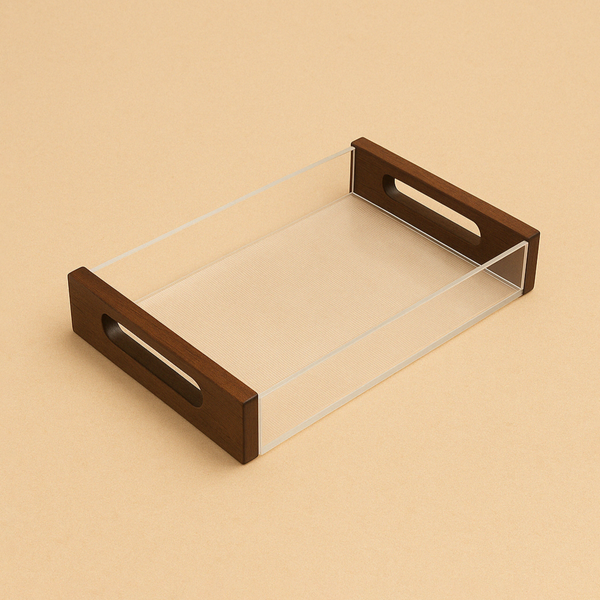 CD-7348 Acrylic Tray with Wooden Handles – 41cm (W) x 27cm (L) x 6cm (H)