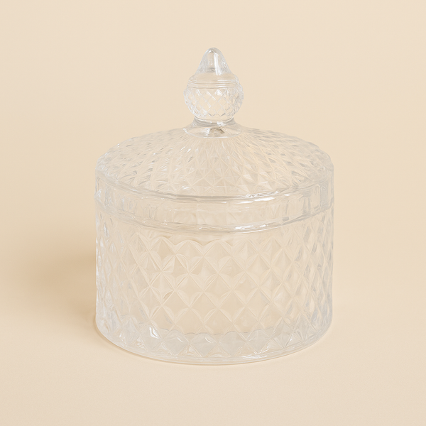 Elegant Clear Glass Candy Pot with Decorative Diamond Pattern – TG1073-3A